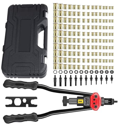 Rivnut Werkzeugsatz Nietmutter | Nietwerkzeug | Nietwerkzeug – 12 professionelle metrische Satz von 176 Gewindenüssen für Möbel für Automobilbau Metallgruppe