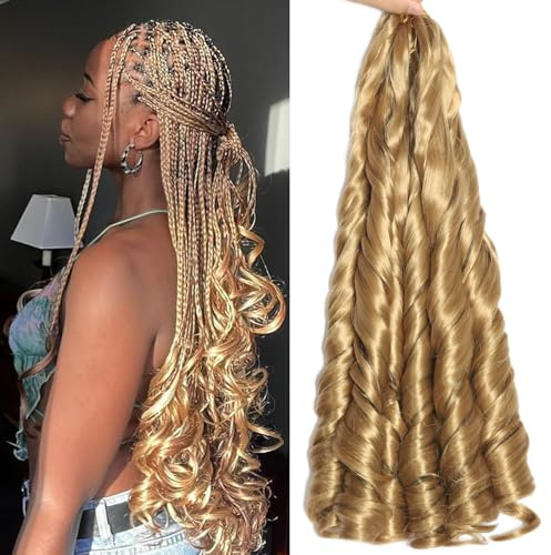 French Curl Braiding Hair 22 Inch 8 Packs Curly Braiding Hair Pre Stretched French Curl Crochet Braids extensions for braiding (27#, 22 Inch (Pack of 8))