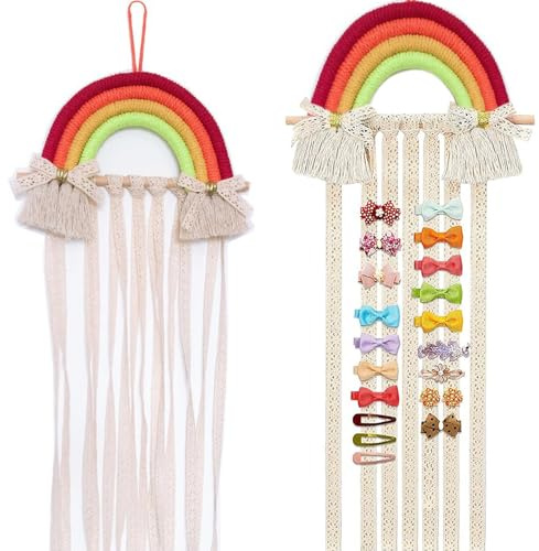 Regenbogen Haarspangen Aufbewahrung, Aufbewahrung Haarschmuck Kinder, Aufbewahrung Für Haarspangen Mädchen, Rosa, Handgewebt, Geeignet Für Schlafzimmer, Wohnzimmer (B)