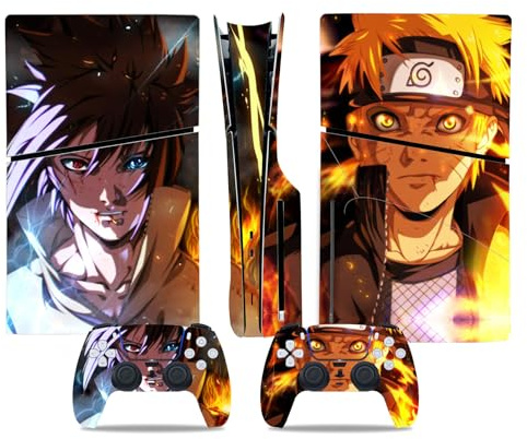 MaD Vision® Kit de Skins Extra-résistants pour PlayStation 5 (PS5) Disc Slim | Ensemble de Stickers vinyles Mats pour Console et 2 manettes – pour Anime|Naruto Design