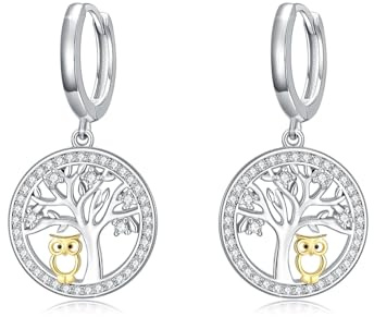 REDSUN Eule Lebensbaum Ohrhänger Damen 925 Sterling Silber Hypoallergen Baum des Lebens Ohrringe Eulen Schmuck Geschenk Geschenk für Frauen Mutter Lehrer Geburtstag Muttertag Jahrestag Weihnachten