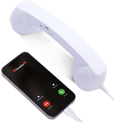 2026 Retro-Telefonhörer für Handys, kompatibel mit iPhone-Adapter, Vintage-Festnetz-Stil für mobile Videokonferenzen, Arbeitsgespräche und Heim-/Bürokommunikation (weiß)
