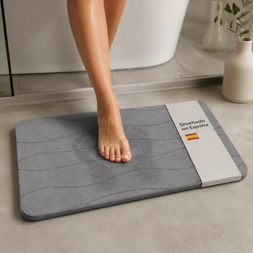 Komodo Homz Alfombra de Baño de Diatomita 60x40 – Alfombrilla Diatomita Absorbente y Secado Rápido, Alfombra Baño Antideslizante, Piedra Natural Antimoho para Ducha, Alfombrilla de Ducha de Piedra