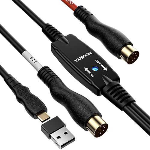 NUOSIYA MIDI Cable,MIDI to Type-C Interface Cable 1.5m,MIDI Interface in-Out to Type-C Cord Adapter with Indicator for Piano Keyboard to PC Mac Laptop,Arranger Keyboard Tool