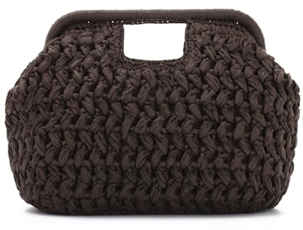 OPLERT Bolso de Mano de Paja Mujer Cartera Trenzada Diseño Dumpling Bolso de Playa Verano y Bandolera de Fiesta