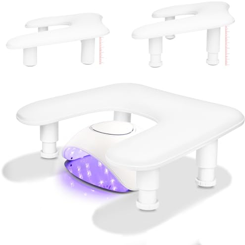 TOSUTO Reposabrazos para Uñas de U para manicura – Reposamanos para Uñas,Almohadilla para manos ajustable en altura de cuero PU antideslizante,cojín de apoyo para técnicas de uñas – Blanco