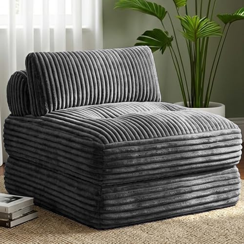 Welzona Faltbarer Schlafsessel mit Bettfunktion, Kordsamt Sofa Bed, Grau