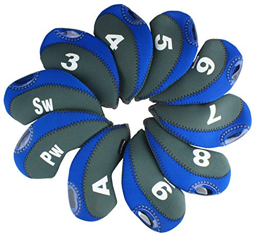 Andux Print Number Golf Iron Club Head Covers with Transparent Window 10pcs/Set Grey/blue