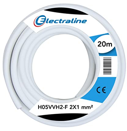 Electraline 10964 H05VVH2-F Cavo, Sezione 2x1 mm, Lunghezza 20 m, Bianco