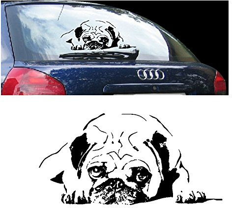 blattwerk-design KFZ- Aufkleber - konturgeschnitten - Farbe schwarz - Outdoor, Hund, Mops, Größe ca. 300 mm x 150 mm