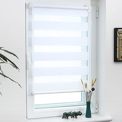 Grandekor Tende a Rullo per Interni Doppio Strato 75l x 230A cm (Tessuto 71 cm) Bianco Tenda a Rullo Facile Installazione- Ideale per Soggiorno Ufficio Trasparente & Oscurate