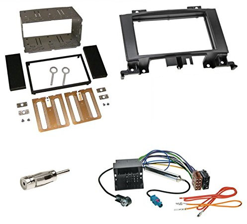 Einbauset: Autoradio Doppel 2-DIN Blende Einbaurahmen Radioblende schwarz + Quadlock ISO Radio Adapter Adapterkabel mit Fakra Antennenadapter für VW Crafter ab 04/2006 (2EC1/2EC2/2EKE1/2EKE2/2EKZ)
