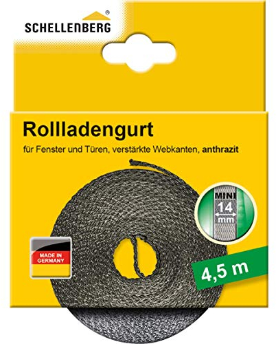 Schellenberg 44510 Rolladengurt 14 mm x 4,5 m System MINI, Rollladengurt, Gurtband, Rolladenband, anthrazit