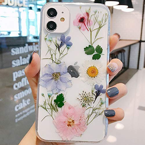 Tybiky Apple iPhone 11 Pro Max Case, Handmade Dried Flower Crystal Clear Rubber Case Cover