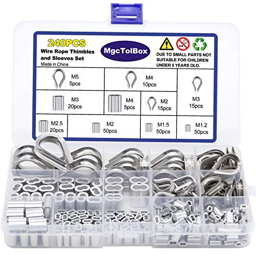 Lot de 240 Cosses de câble en Acier inoxydable et Manchon à double barillet en Aluminium pour ∅1.2-5mm câble métallique