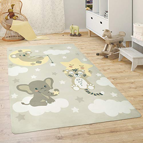Paco Home Kinderteppich Teppich Kinderzimmer Spielmatte Babymatte rutschfest Modern Tiere Regenbogen Herz, Grösse:155x230 cm, Farbe:Beige