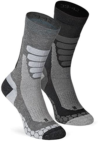XTREME SOCKSWEAR Herren & Damen Wandersocken Trekking Outdoor Sport Funktionssocken Atmungsaktiv Frottesohle Gepolstert (2 Paar) Grau-Schwarz 39-42