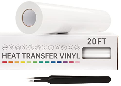 VinylRus Wärmetransfer-Vinyl-Rolle zum Aufbügeln, für Hemden, HTV-Vinyl für Silhouette Cameo, leicht zu schneiden und zu jäten, 30,5 cm x 6,1 m, Weiß