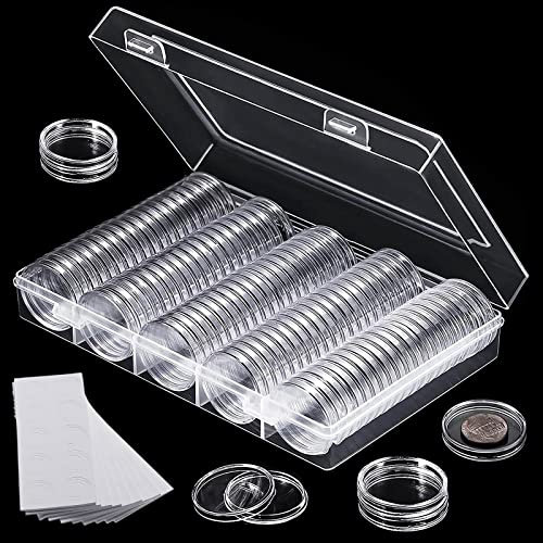 FORYNXHWIN Lot de 100 Capsules de pièces de Monnaie de 30 MM avec 5 Tailles (17/20/25/27/30MM) étui de Porte-Monnaie en Mousse de Protection réglable pour Collecte et Stockage de Monnaie