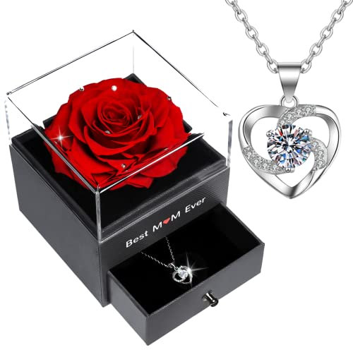 Qinqinxin Mothers Day Gifts for Mum, Birthday Gifts for Women, Eternal Flower Rose Best Mum Ever Gifts for Her, Mother's Day Present from Daughter Son, Preserved Rose with Necklace Gift for Wife Nana