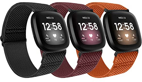 SHIJZWD Elastisches Uhrenarmband, kompatibel mit Fitbit Versa 4/Versa 3/Fitbit Sense 2/Fitbit Sense, weiches atmungsaktives Nylon-Sportschlaufenband, dehnbar, verstellbar, Ersatzarmband für Damen und