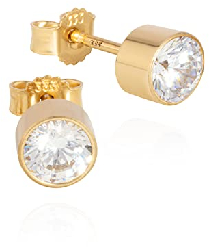 NKlaus Paar Kelch Ohrstecker: 333 Gelbgold mit mattem Finish, 8 Karat, zylindrische Form, mit funkelnden Ø5,6mm weißen Zirkonen 3669