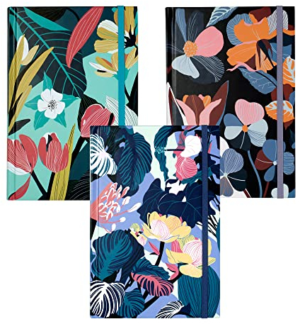 Labkiss Punktraster Hardcover Notizbücher, gepunktetes Blumen-Tagebuch für Damen, Herren, Kinder, Reisende, A5, 14 x 21,1 cm, 120 g/m² dickes Papier, 102 Blatt, 3 Stück, kleiner Schreibplaner,
