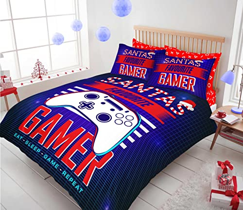 GC GAVENO CAVAILIA Gamer Bettbezug, Festliches Bettwäsche-Set Einzelbett, Weihnachts-Bettbezug mit Kissenbezug, Gaming-Bett-Set, Xmas Gamer