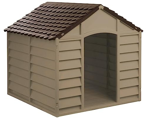 Mondo Viro Hundehütte für den Außenbereich für mittelgroße und große Hunde aus Kunstharz, beige und braun (mittelgroß)