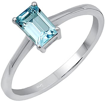 TISHAVI Blauer Topas-Ring für Damen, Sterlingsilber, blauer Topas, minimalistischer Ring, Sterlingsilber, blauer Topas, Ringgröße 10, Stein, Topas