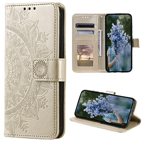 CoverKingz Handy Case kompatibel mit Samsung Galaxy S23 Ultra - Handy Cover mit Kartenfach Phonecase - Smartphone Hülle klappbar Motiv Mandala Gold