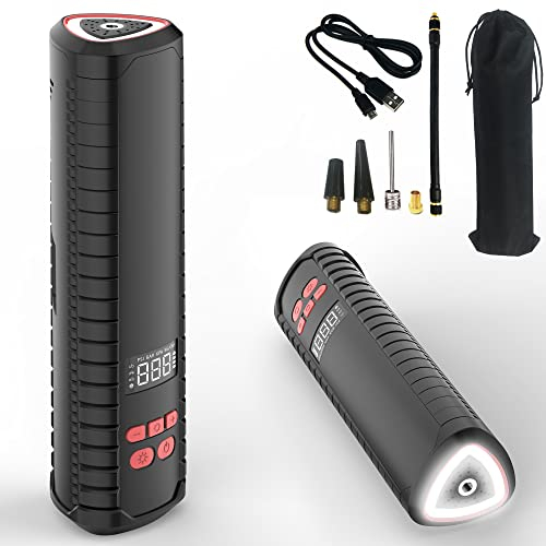 FISHTEC - Pompe de gonflage Digitale électrique Rechargeable avec écran LCD, Pression Ajustable avec sélection de l'unité, Torche intégrée Partie Haute, 4 Embouts, Raccord de gonflage et Sac Inclus