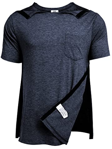 Deyeek Herren Post Shoulder Surgery Shirts Recovery Tear Away Kurzarm Full Open Side Snap Access Chemo Kleidung