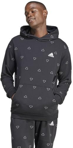 adidas Uomo Seasonal Essentials Monogram Graphic Hoodie, Black, L