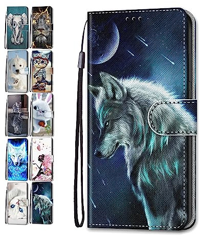Phone Case for iPhone 12 / iPhone 12 Pro 6.1 Leather Wallet Flip Cover with Pattern Design Card Holder Slot Silicone Protective for Girls Boys - Wolf