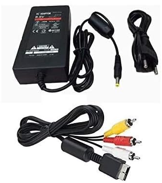 Zubehör Set für Playstation 2 Slim PS2 AC Adapter + TV Fernsehkabel Ladegerät Ladekabel Stromkabel AC Adapter