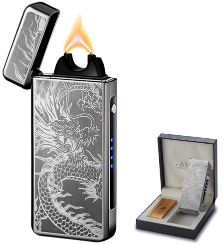 COMANYI Elektrisches Feuerzeug Wiederaufladbares USB Feuerzeug Elektrisches Arc Plasma Großflammenfeuerzeug Winddichtes Cooles Feuerzeuge mit LED Batterieanzeige für Kerzen (Schwarz Drache)