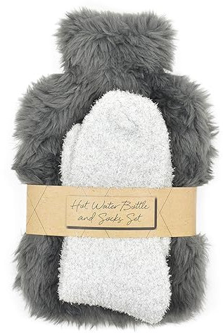 Thingimijigs Faux Fur Hot Water Bottle and Sock Gift Set - Grey