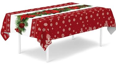 DAMAS DESIGN Weihnachtstischdecke180x140 Wasserdicht & Abwaschbar hochwertiges Polyester Tischdecke mit Weihnachtsmotive für Festliche Tischdekoration. Farbe Rot