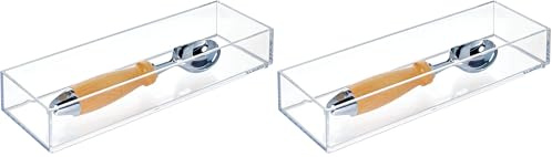 iDesign Schubladenorganizer, mittelgroßer Schubladeneinsatz aus Kunststoff für Besteck und andere Utensilien, Aufbewahrungsbox, durchsichtig, M: 10,2 cm x 30,5 cm (Packung mit 2)