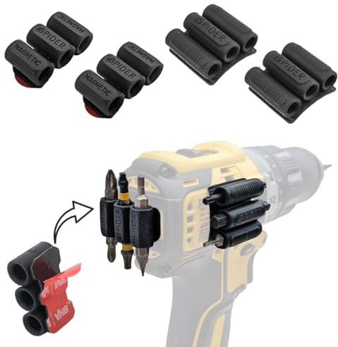 Spider Werkzeugholster – BitGripper Variety Bundle – 2 BitGripper v2 + 2 magnetische BitGripper – Hochfester 3M-Klebebohrer Add-On mit drei eingebauten Magneten für einfachen Zugriff auf sechs
