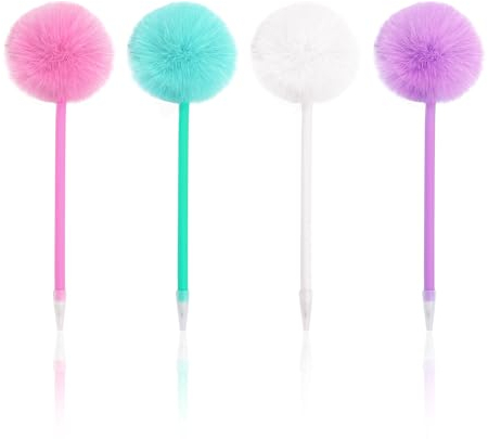 NyxSeat Lot de 4 stylos à bille en peluche, couleur bonbon neutre, joli stylo d'écriture créatif, stylo à bille en fourrure, fournitures de bureau et d'école, cadeau de remise de diplôme pour filles