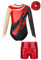 Jowowha Mädchen Turnanzug Langarm Gymnastikanzug Glänzend Ballettanzug Turnshorts Haarband Set Turnen Trikot Gymnastik Tanzkostüm Rot 158-164