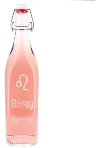 Bouteille Table en Verre personnalisée gravée – Bouteille en Verre Transparent avec Bouchon mécanique - Cadeau Femme personnalisé noël ou fête mères