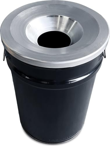 BarrelKings - BinBin - Poubelle 60 litres - Flame Silver - Tonneau - Avec Couvercle Ignifuge - Noir - 60 L - Tonneau Metal - Poubelle Metal - Baril Déco - Poubelle Baril - Poubelle Exterieur