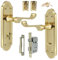 Ashford Brass Door Handle Set - Latch Lock for Bathroom, WC, Toilet - Mortice 3 Lever Lock With 3 Hinges, 168mm x 47mm Backplate for Interior Wooden Doors