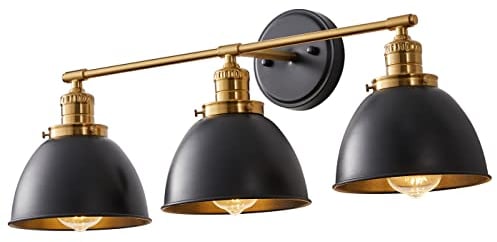 Lampada a sospensione a LED, Lampadario moderno, Lampada da toeletta per bagno Lampada da parete dimmerabile a 3 luci con paralume a campana Applique da parete in ottone vintage in