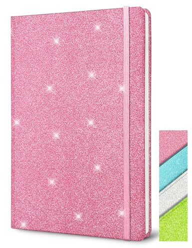 Rosa Glitzer Notizbuch A5 Liniert, 21x14,5cm 80 Blätter Funkelnder Glitzer Löst Sich Nie Ab Teenager Notizbuch Blanko Hardcover Tagebuch Mädchen Geschenk für Schreiben Home Office Schule Arbeit