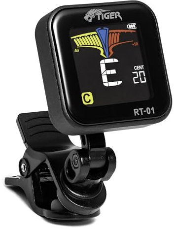 Tiger RT-01 Wiederaufladbares chromatisches Stimmgerät zum Anklippen - Präzises und präzises Stimmen für Elektro-, Akustik-, Bassgitarre, Ukulele, Banjo und Violine mit USB-C-Ladung und