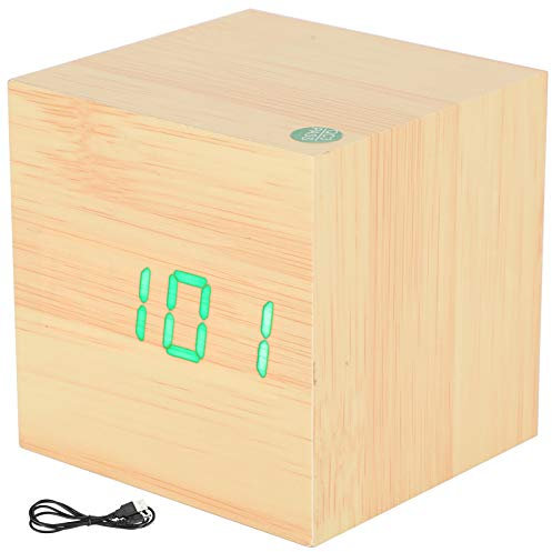Jwthee Holzwecker, digitaler Wecker, LED-Digitaluhr für Schlafzimmer, Moderne Holzwürfeluhr für Zuhause, Schlafzimmer